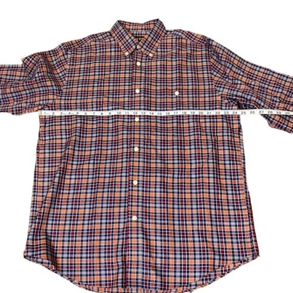 Orvis Button Down Plaid Checked Shirt Wrinkle Free Orange Navy Red Size Large - Picture 2 of 9
